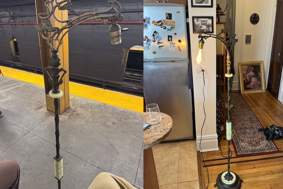 before and after of a metal lamp
