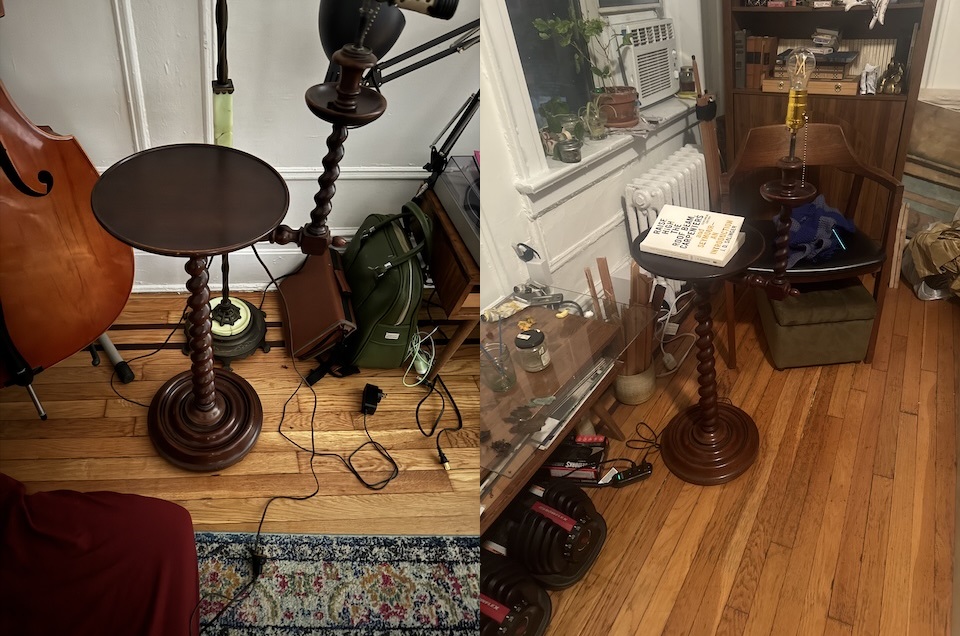 before and after of a metal lamp