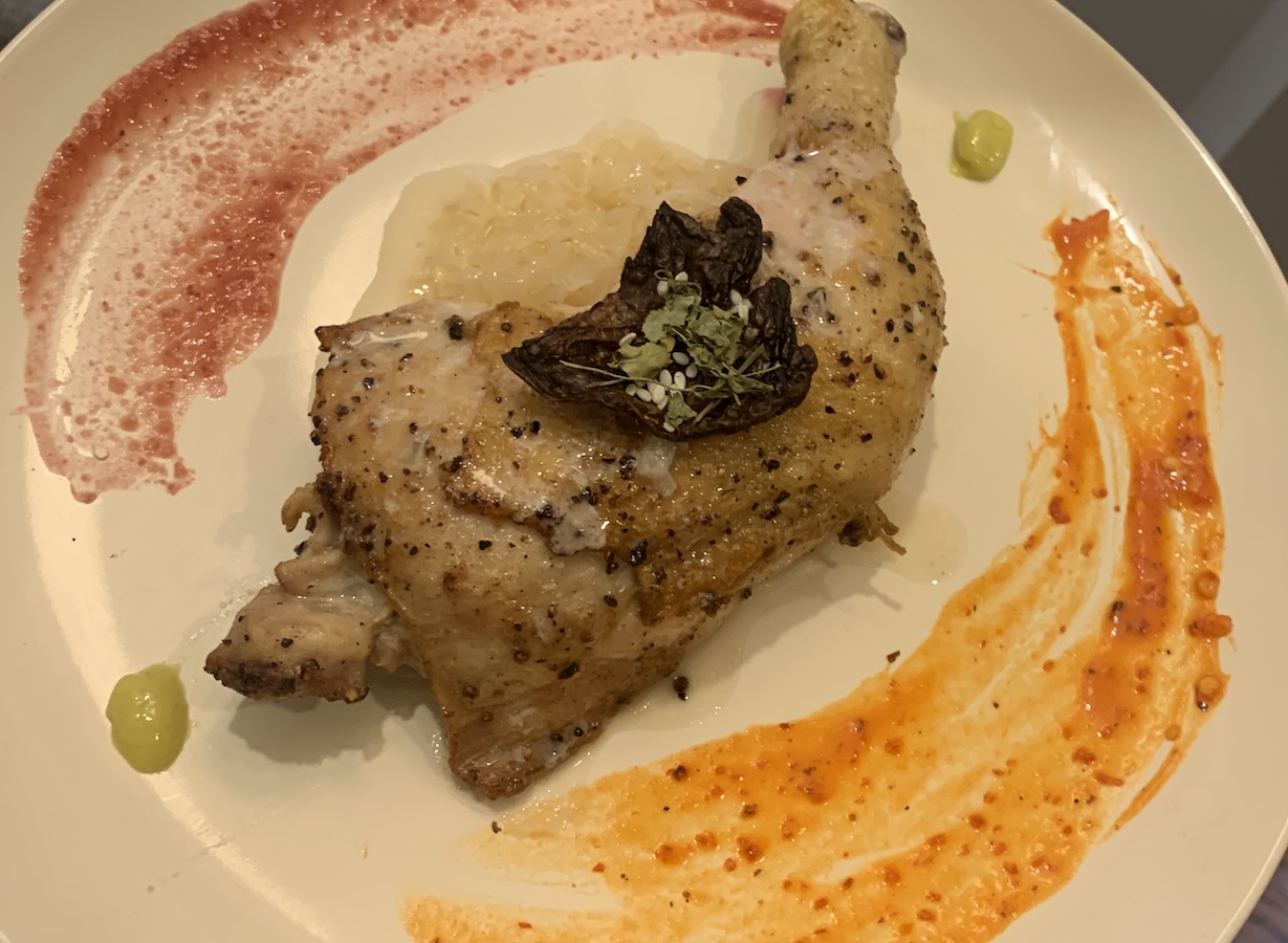 chicken leg with homemade hot sauce